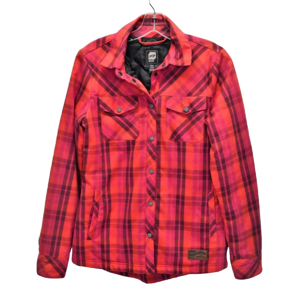 Orage Women's Quilted Snap Pink Orange Plaid XS Shirt Jacket (E1)